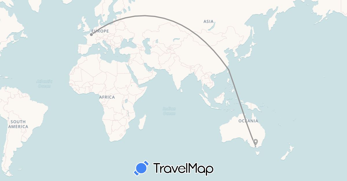 TravelMap itinerary: plane in Australia, France, Taiwan (Asia, Europe, Oceania)